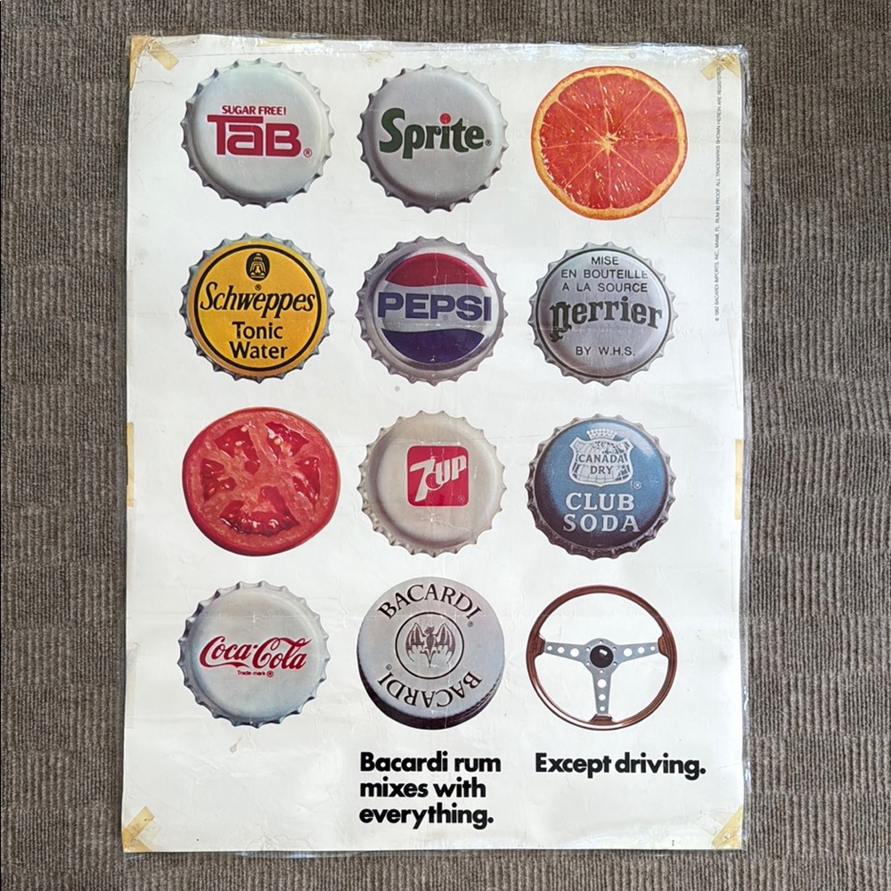 Vintage POSTER Bacardi Rum Collectible 1982 Designated Driver Drink Responsibly
